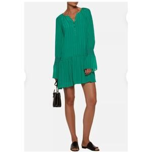 10 Crosby Derek Lam Dress Womens Size 2 Green Smocked Crinkled Silk chiffon Mini